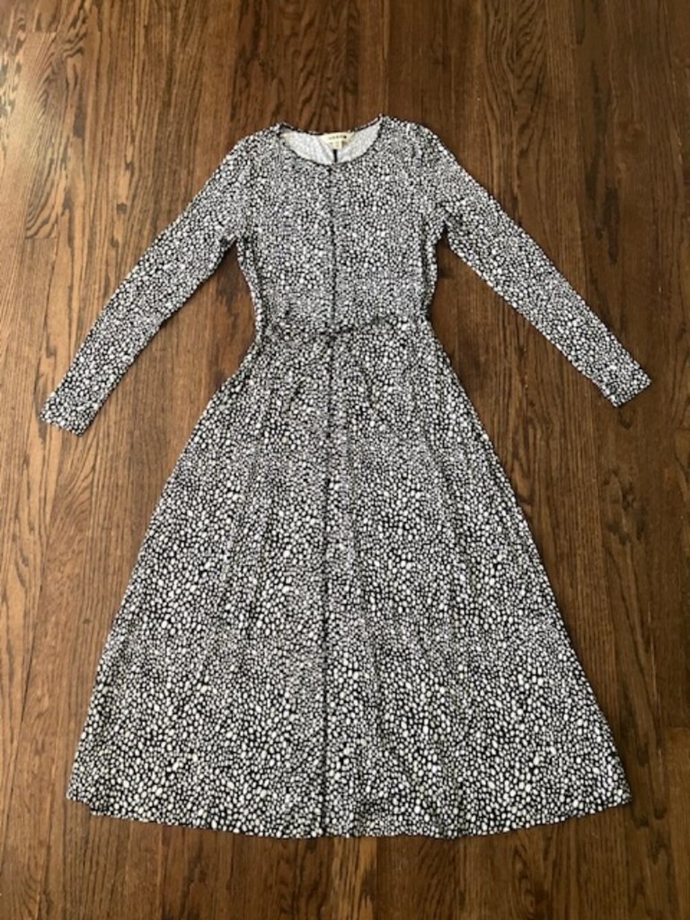 Boden Amelie Long Sleeve Jersey Maxi Dress Black White Pebble Print Size 6R